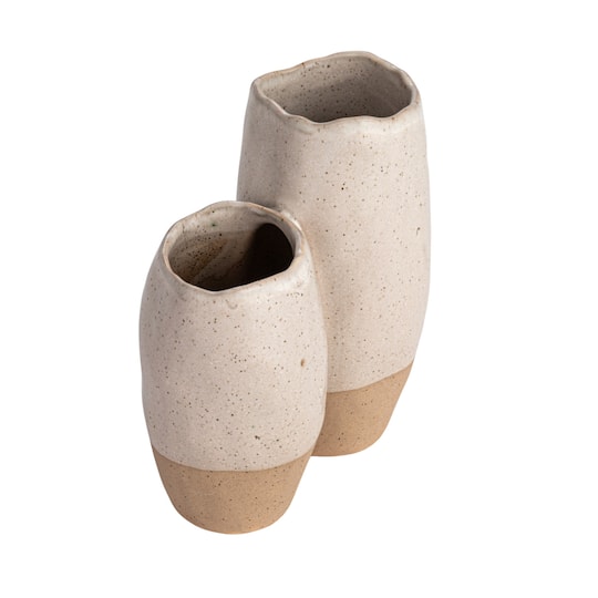 Hello Honey® 6.25" White & Beige 2-Tone Stoneware Vase with Reactive Glaze